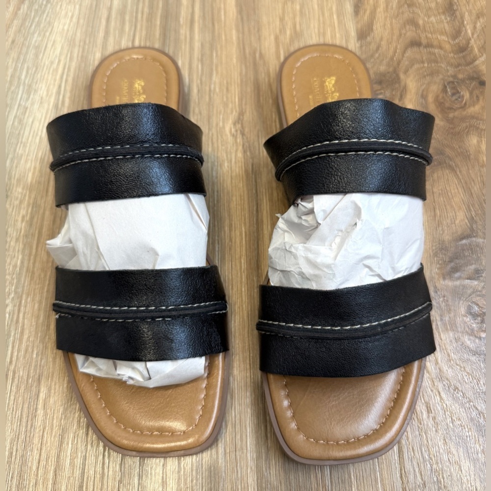Coach and Four Black Leather Double Strap Slide Sandals Made in Italy Size 7 LNC
